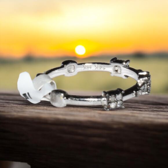 Diamond Station Ring Band 14k White Gold US 6.5 Stackable Black Rhodium Accents - Picture 3 of 5